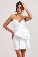 White Bandeau Mini Dress With Oversized Bow