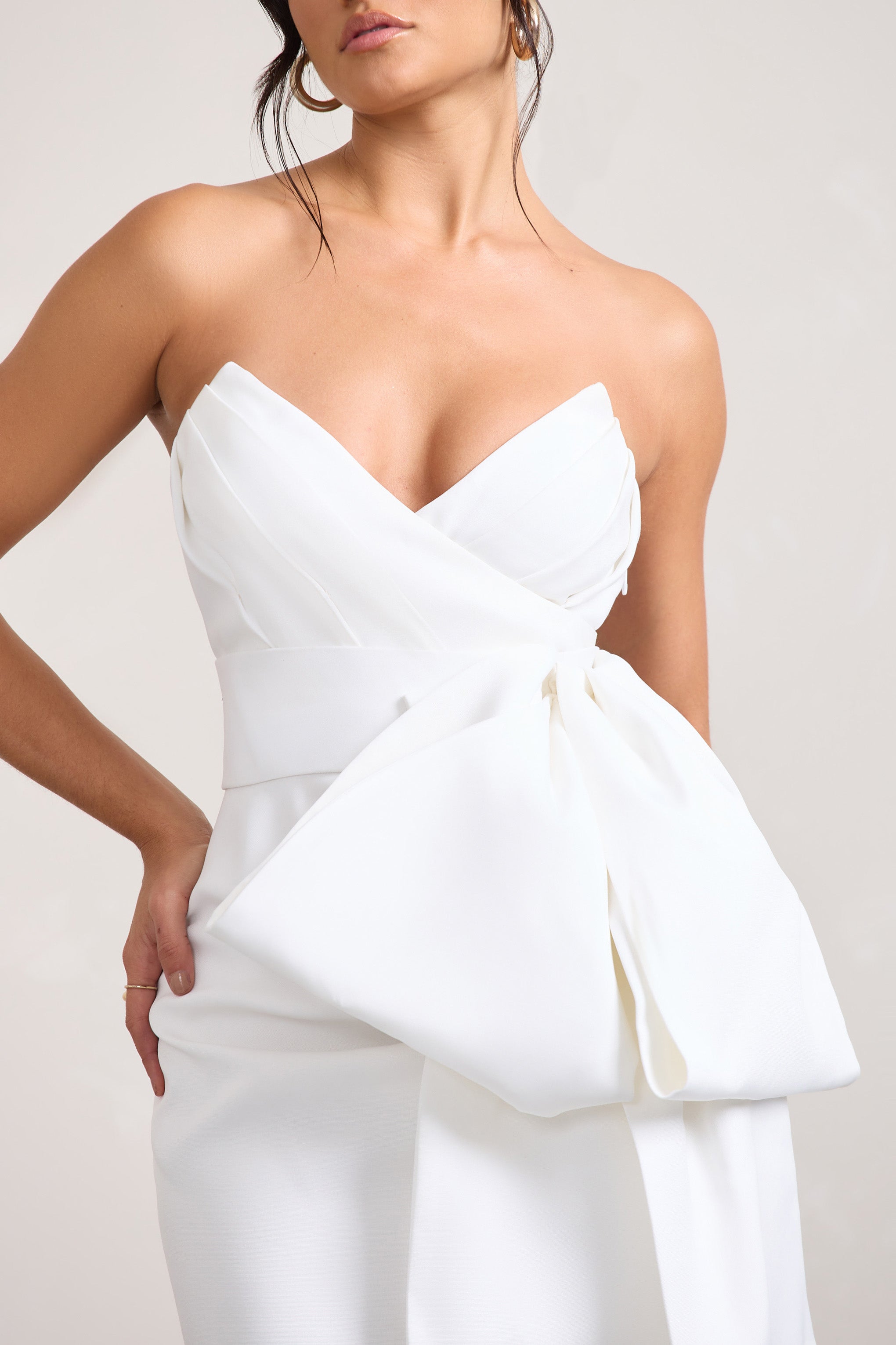 White Bandeau Mini Dress With Oversized Bow