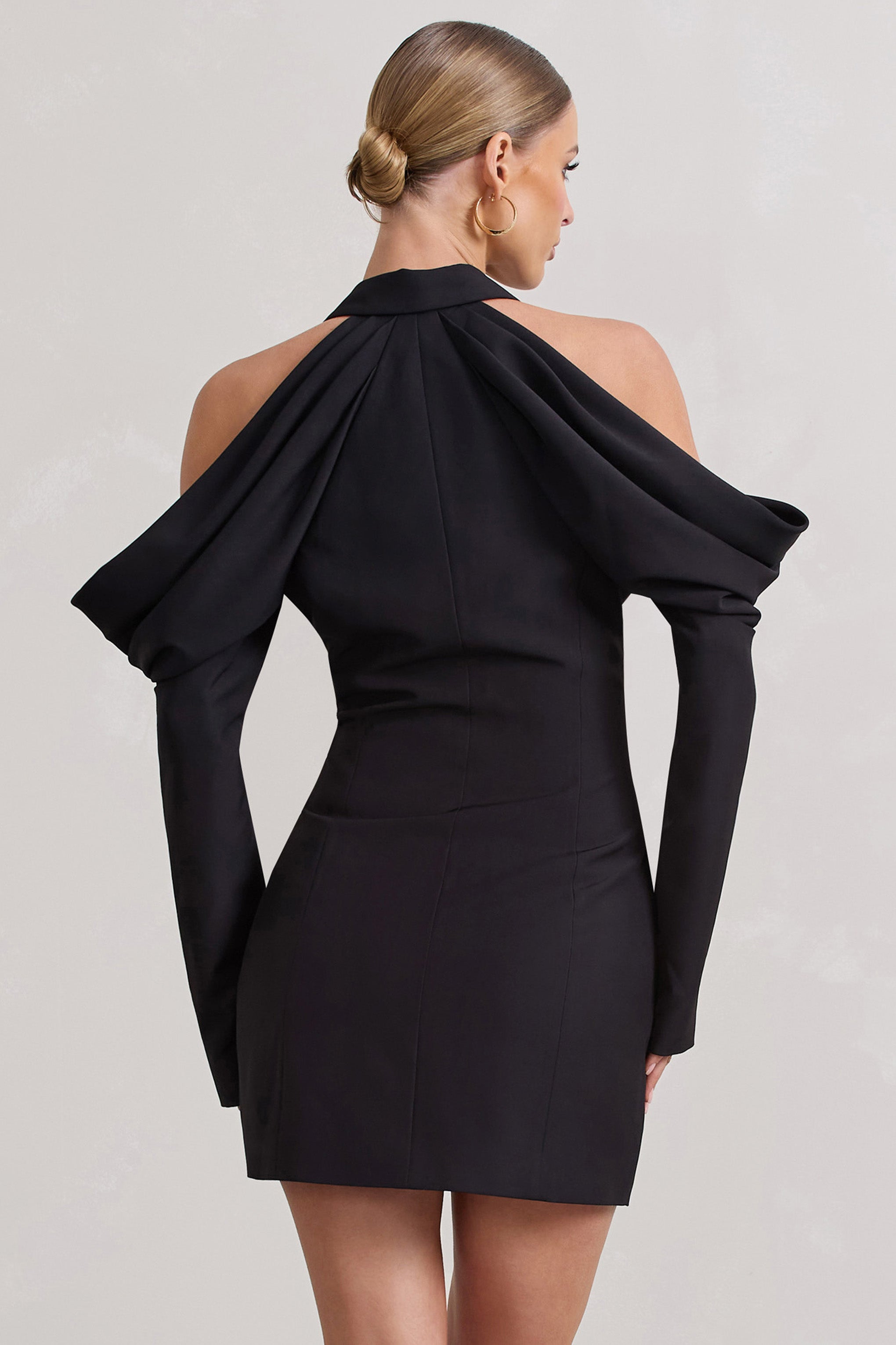 Black Plunge Draped Blazer Dress