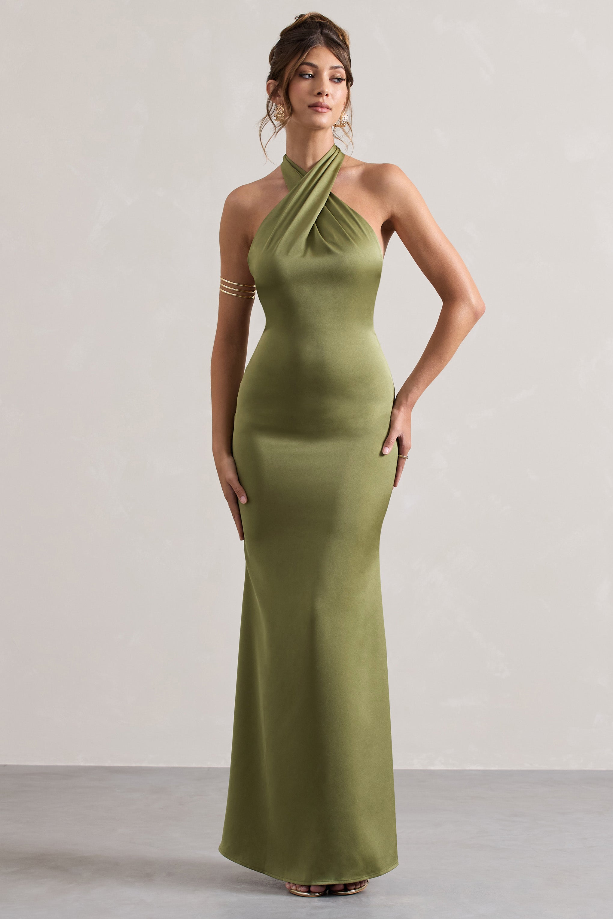 WB_CL129991113-UnbeatableOliveSatinCrossOverHalter-NeckMaxiDress0