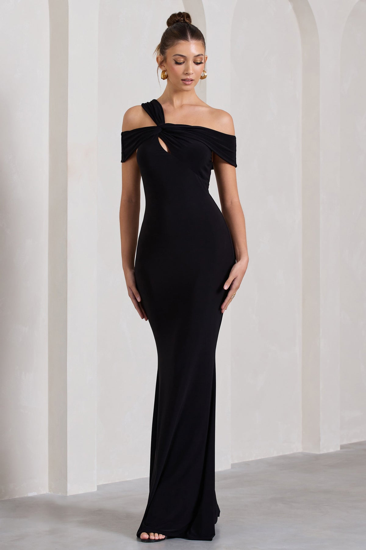 Black Strappy Asymmetric Cut-Out Maxi Dress
