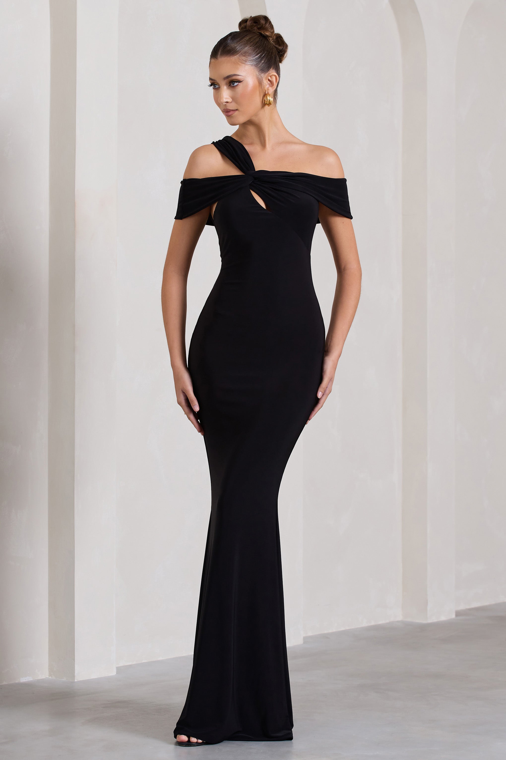 Black Strappy Asymmetric Cut-Out Maxi Dress