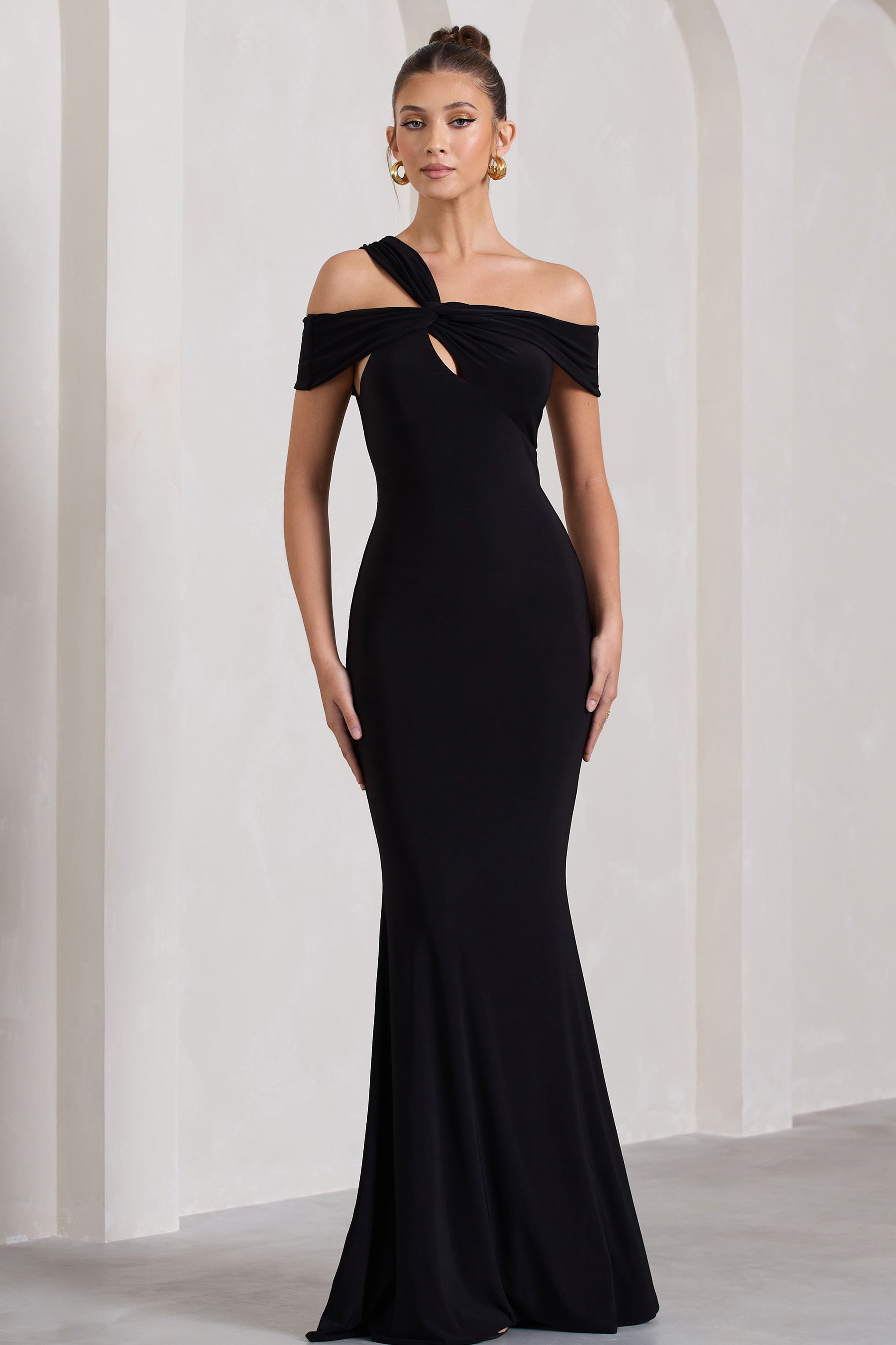 Black Strappy Asymmetric Cut-Out Maxi Dress
