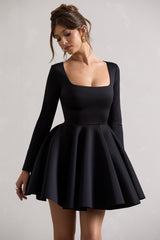 Black Square-Neck Skater Mini Dress
