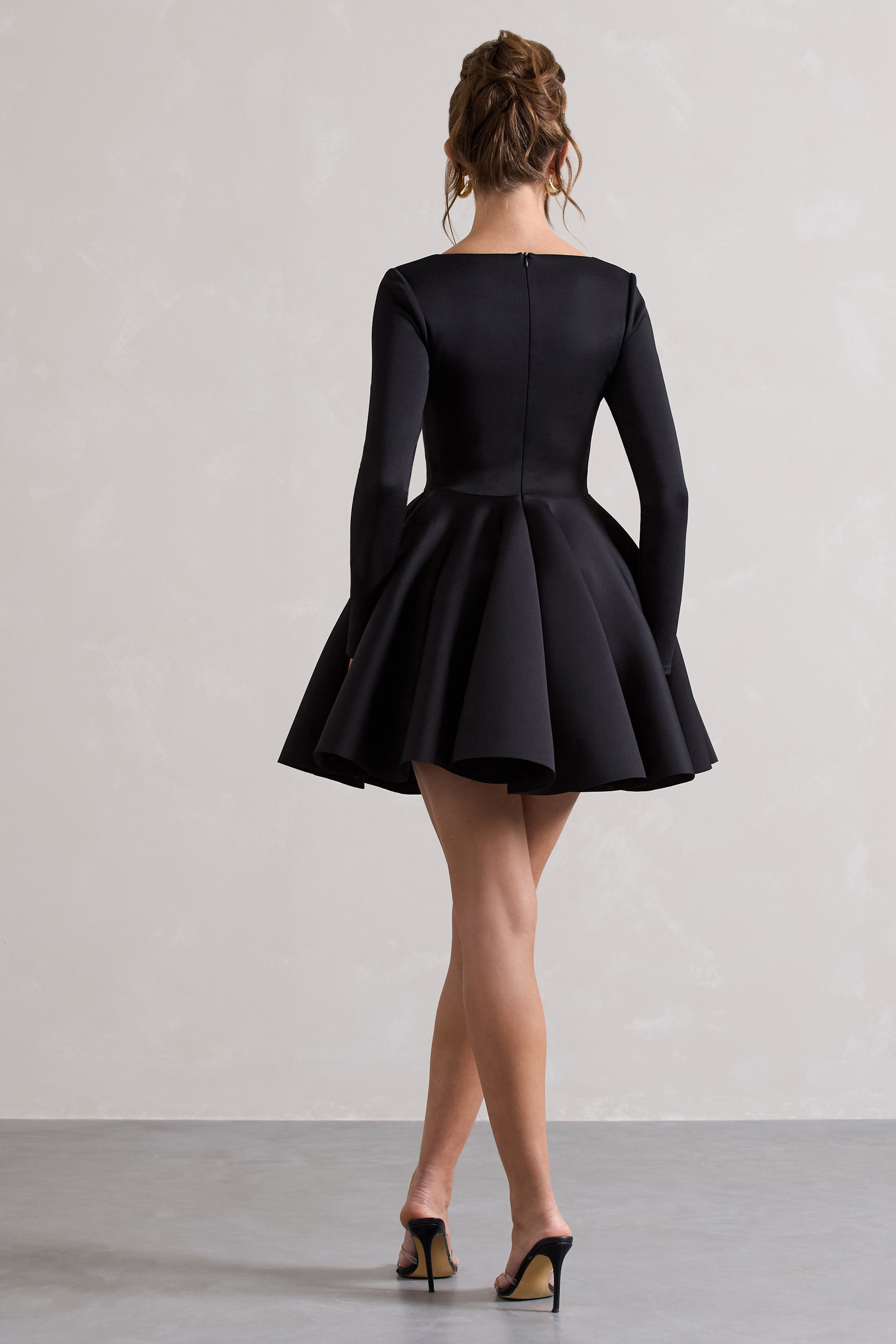Black Square-Neck Skater Mini Dress