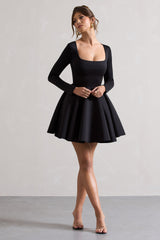 Black Square-Neck Skater Mini Dress