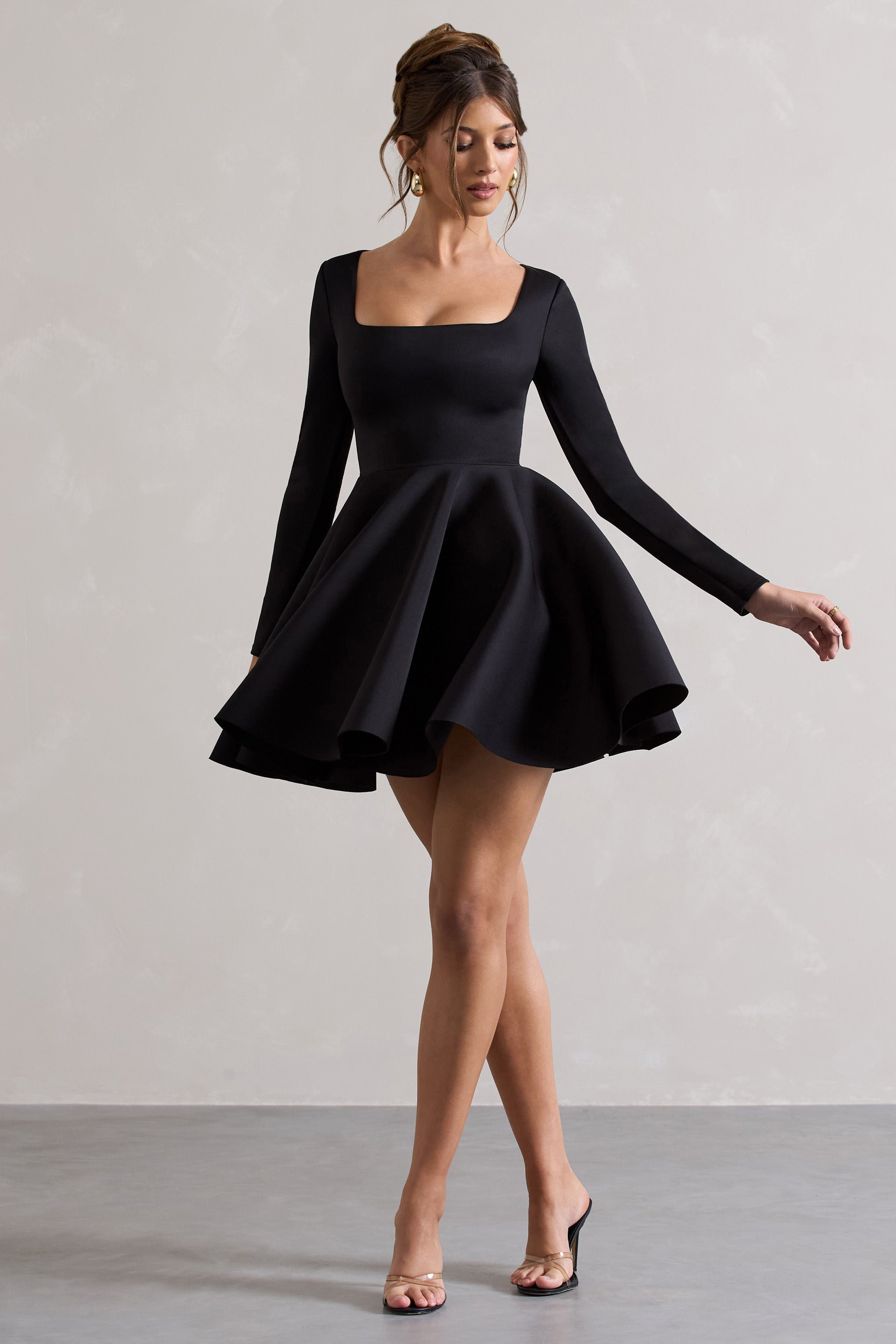 Black Square-Neck Skater Mini Dress
