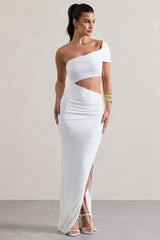 White One-Shoulder Cut-Out Maxi Dress With Split
