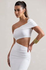 White One-Shoulder Cut-Out Maxi Dress With Split