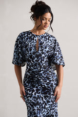 Animal Print Ruched Flutter-Sleeve Cut-Out Maxi Dress