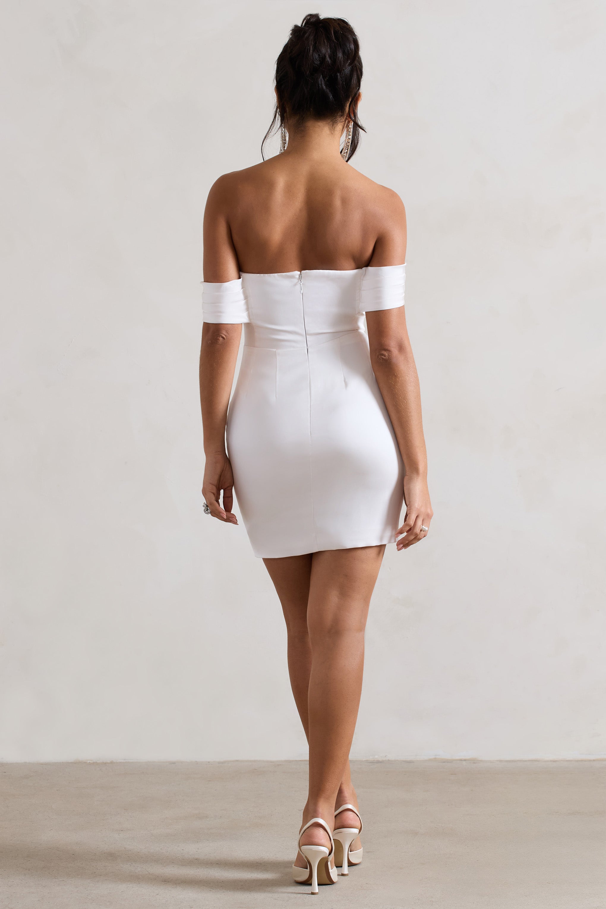 Cream Satin Bardot Maxi Dress With Detachable Skirt