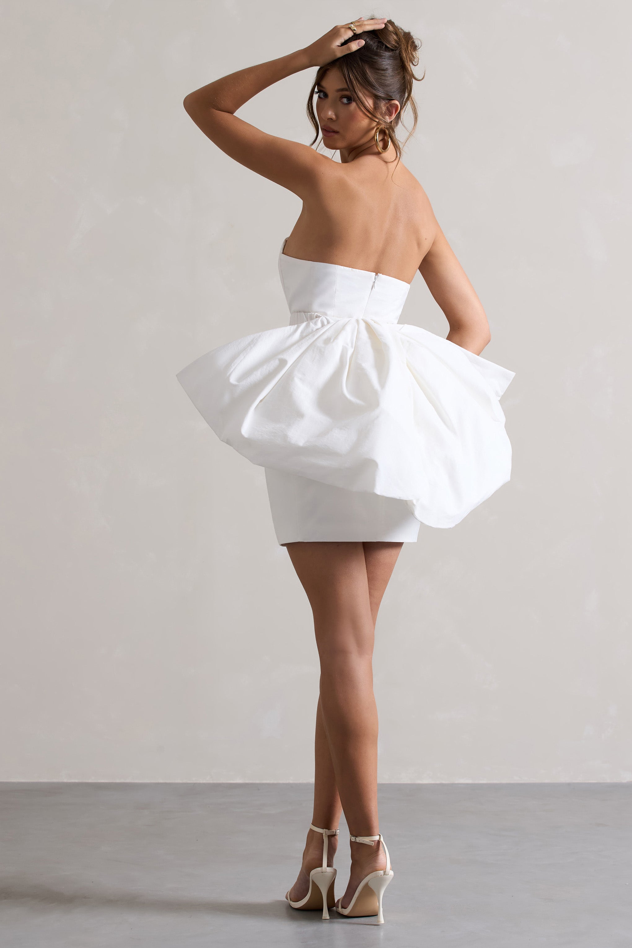 Cream Bandeau Mini Dress With Detachable Bow Skirt