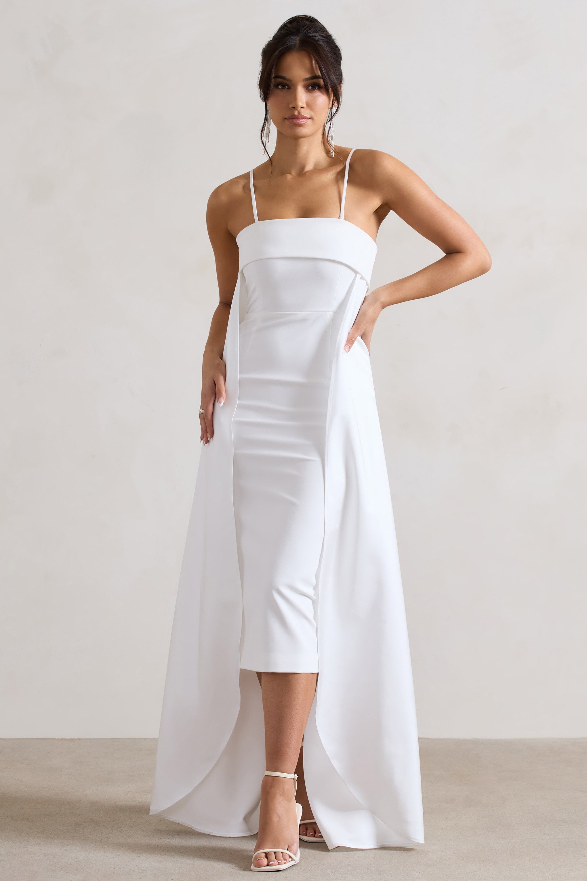 Cream Bandeau Midi Dress With Train