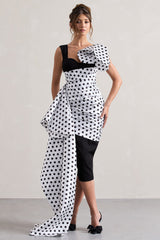 Black Polka Dot Wrap Midi Dress Volume Drape