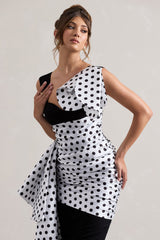 Black Polka Dot Wrap Midi Dress Volume Drape