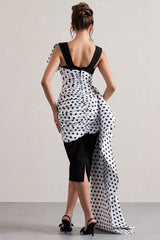 Black Polka Dot Wrap Midi Dress Volume Drape