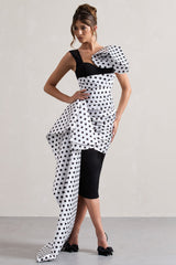 Black Polka Dot Wrap Midi Dress Volume Drape