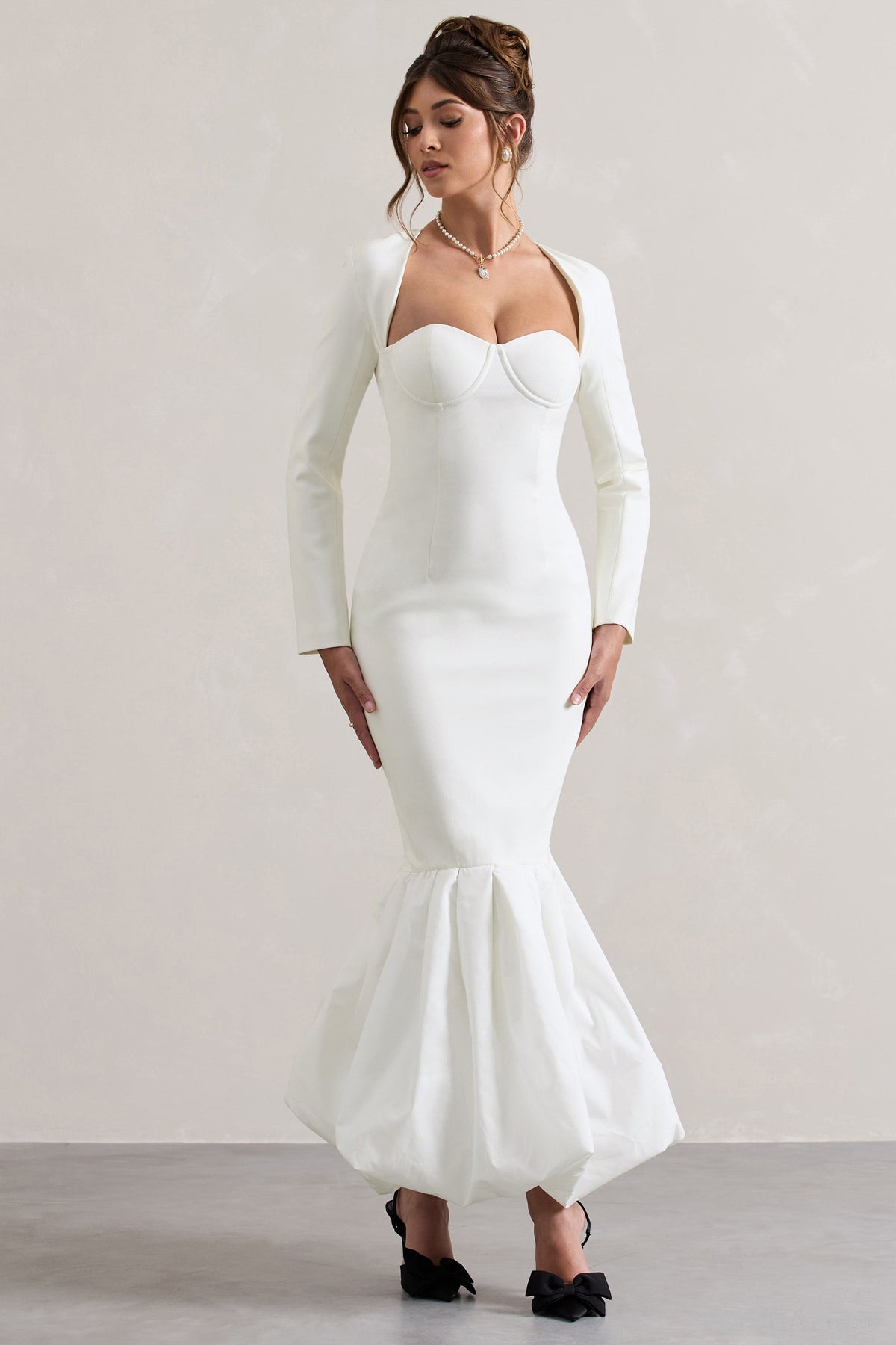 Cream Sweetheart Maxi Dress With Volume Hem