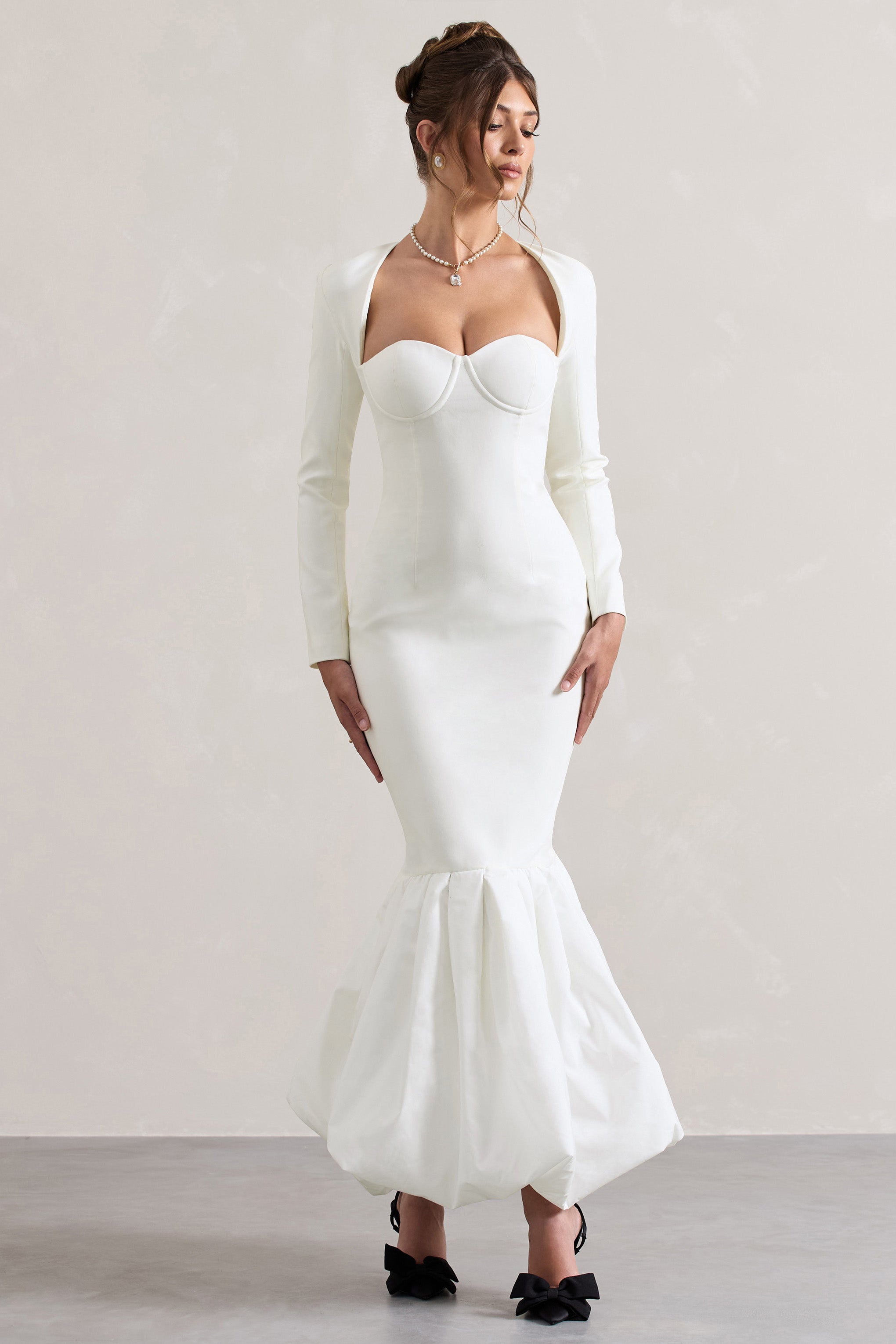Cream Sweetheart Maxi Dress With Volume Hem