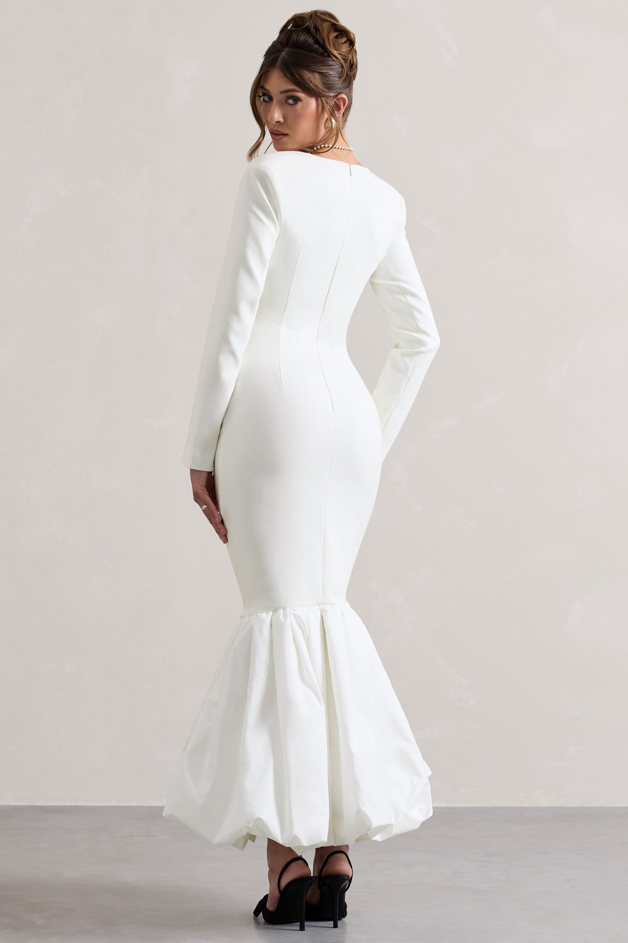 Cream Sweetheart Maxi Dress With Volume Hem