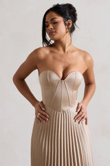 Champagne Satin Corset Style Midi Dress