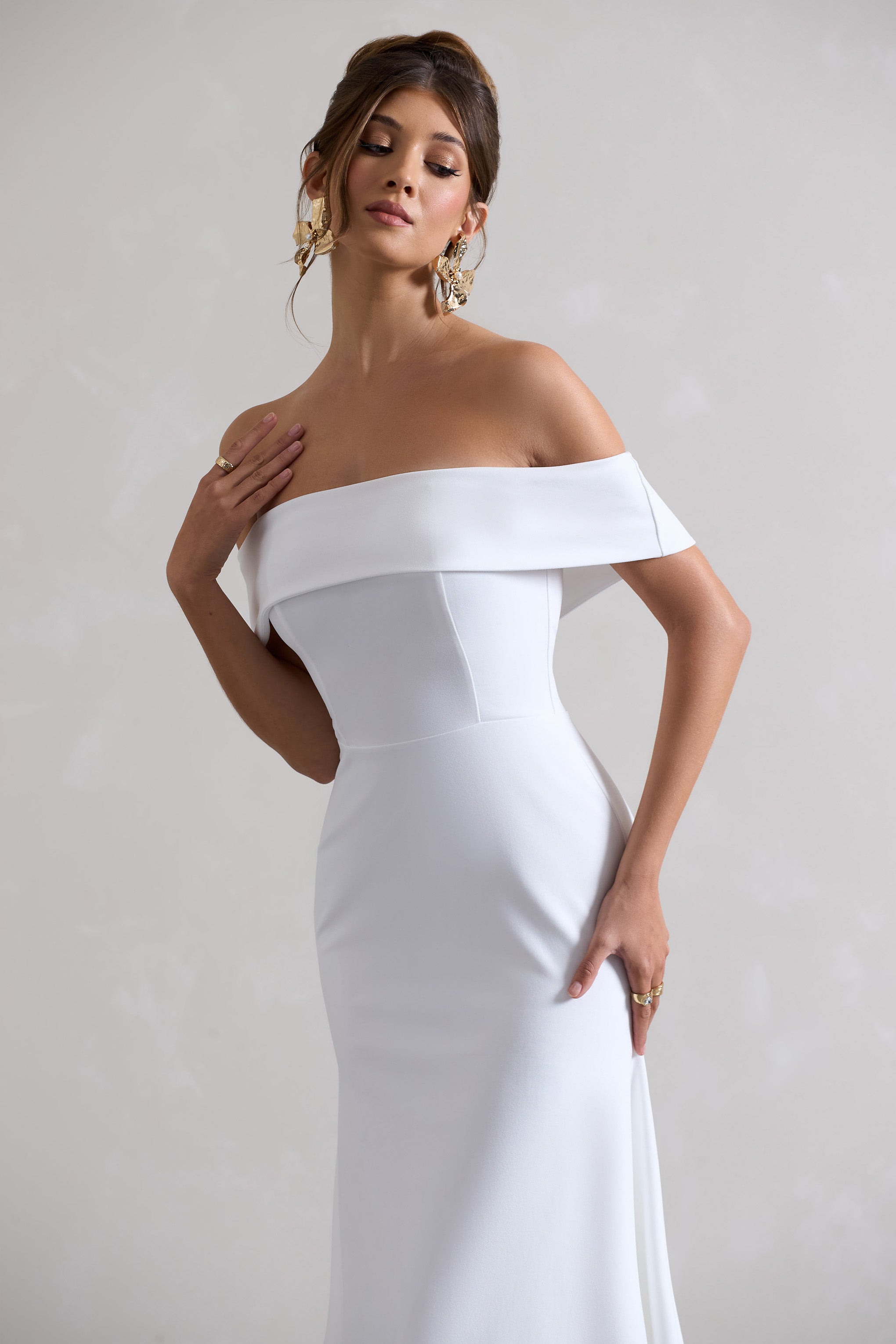 White Bardot Midi Dress