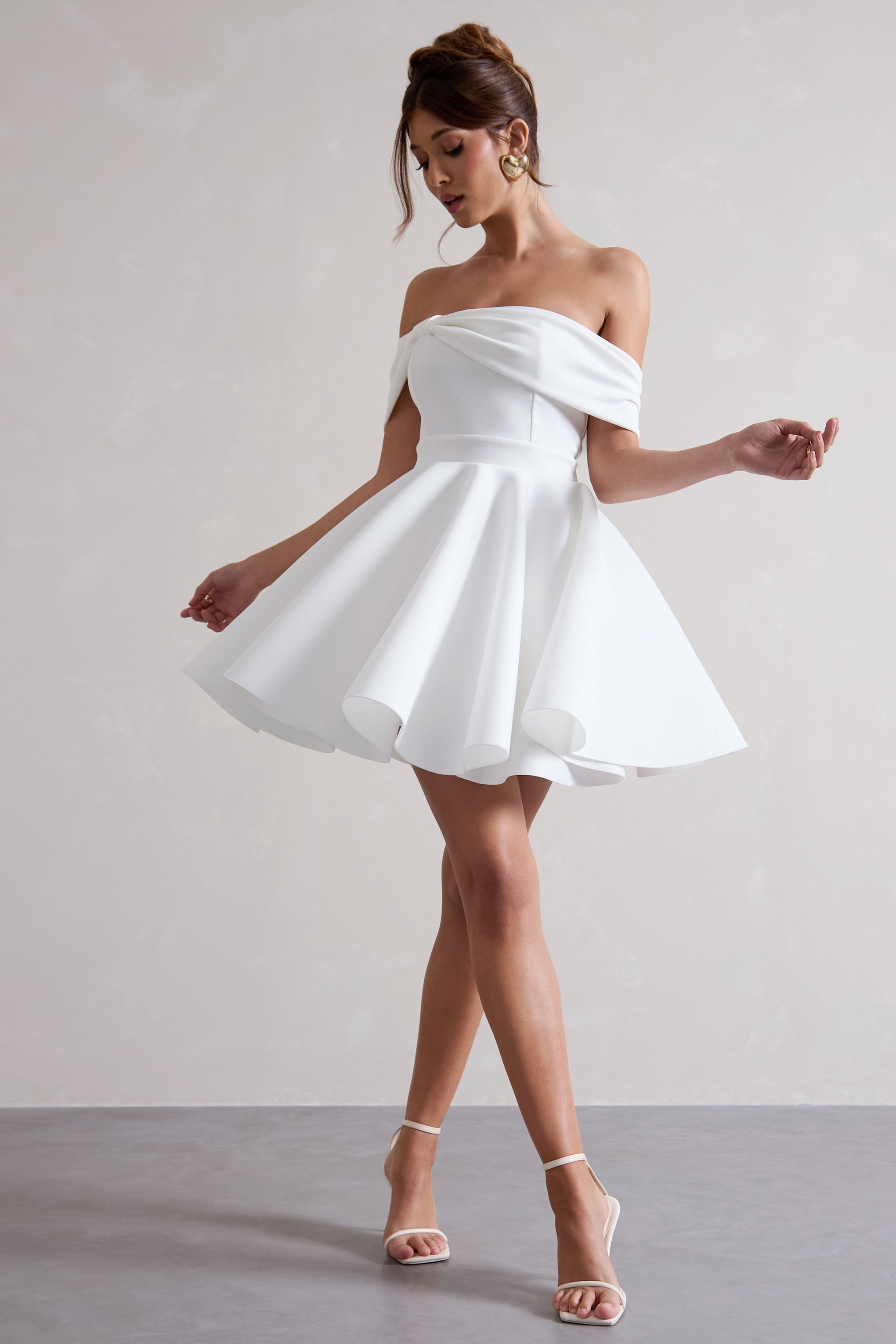 White Bardot Bow Skater Mini Dress