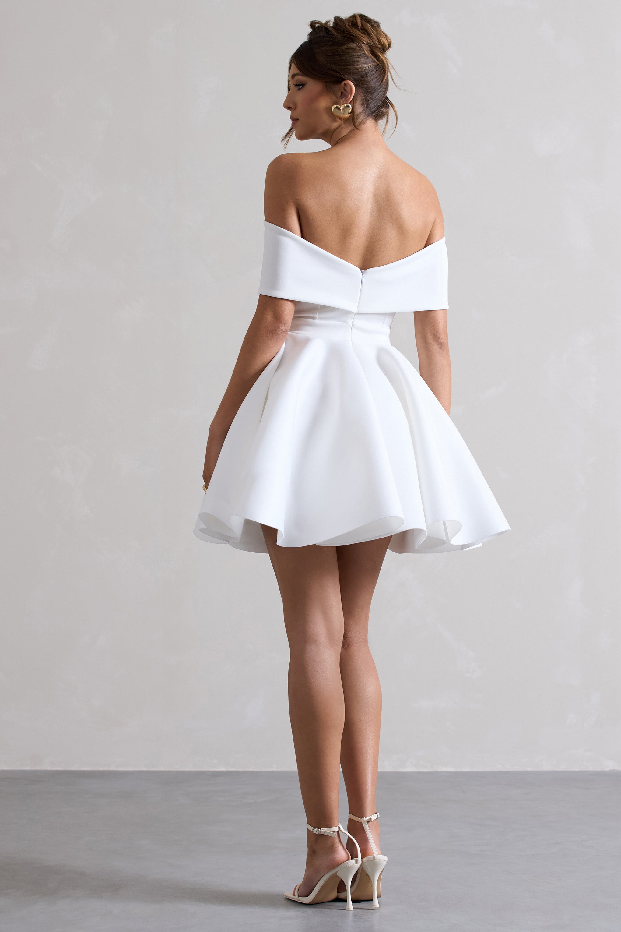 White Bardot Bow Skater Mini Dress