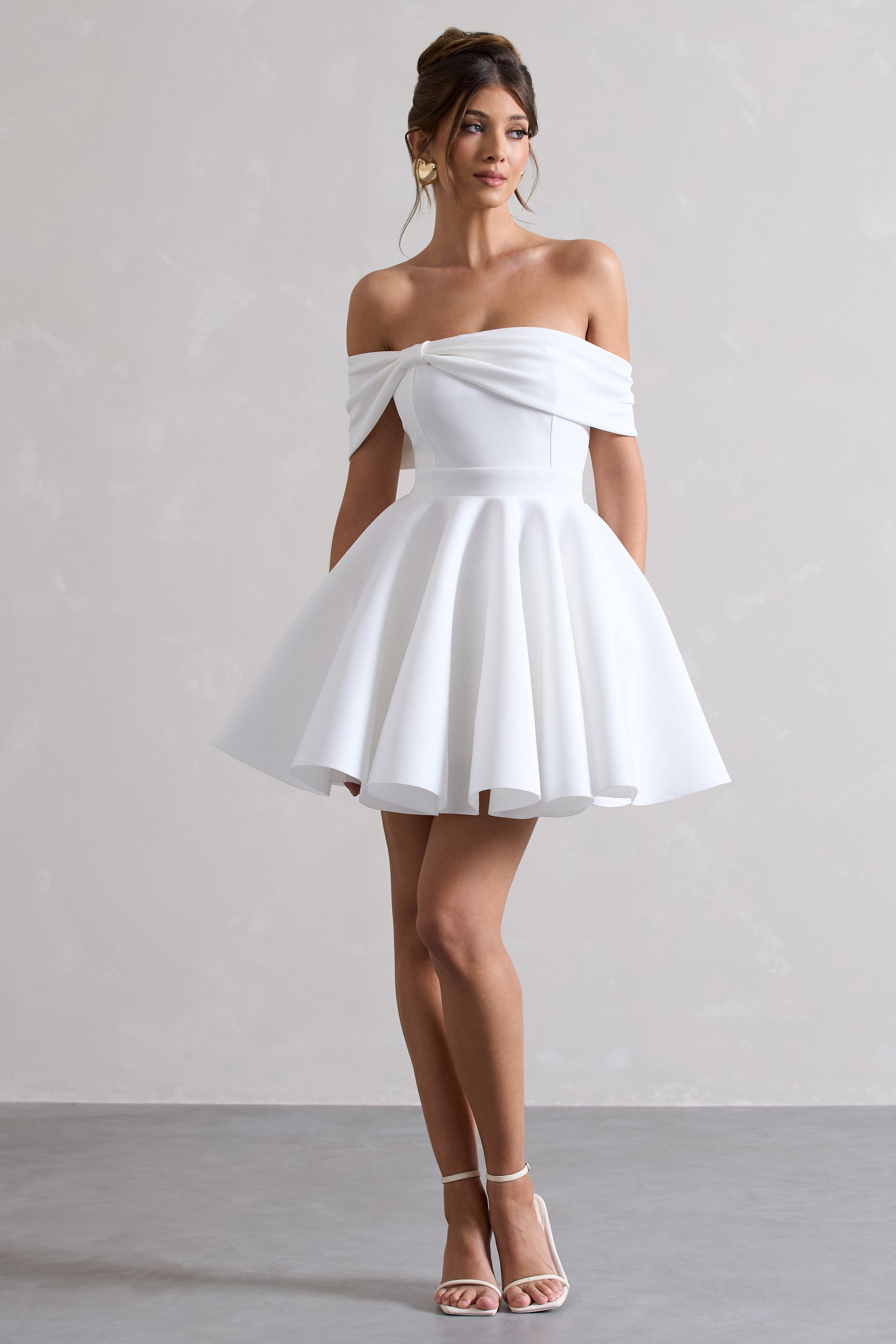 White Bardot Bow Skater Mini Dress