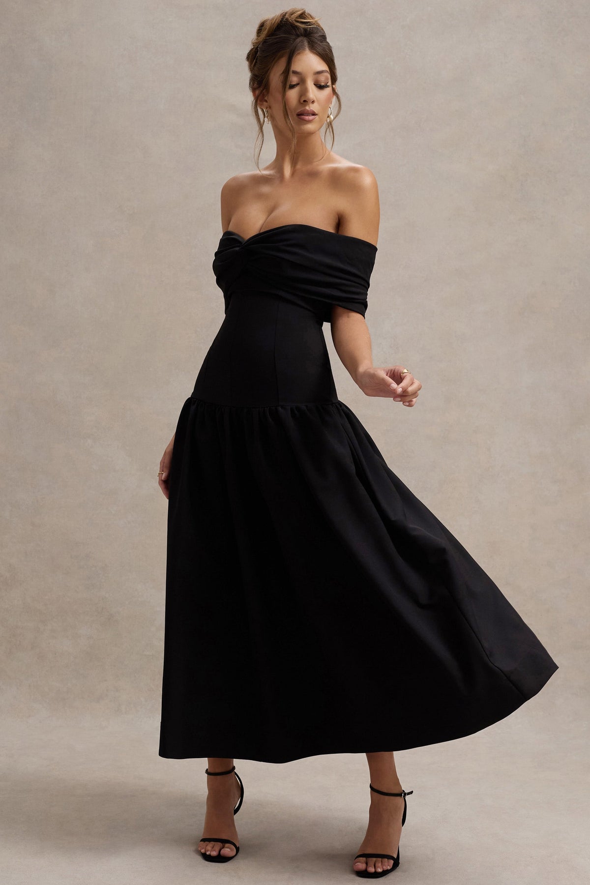 Black Twisted Bardot Drop-Waist Maxi Dress