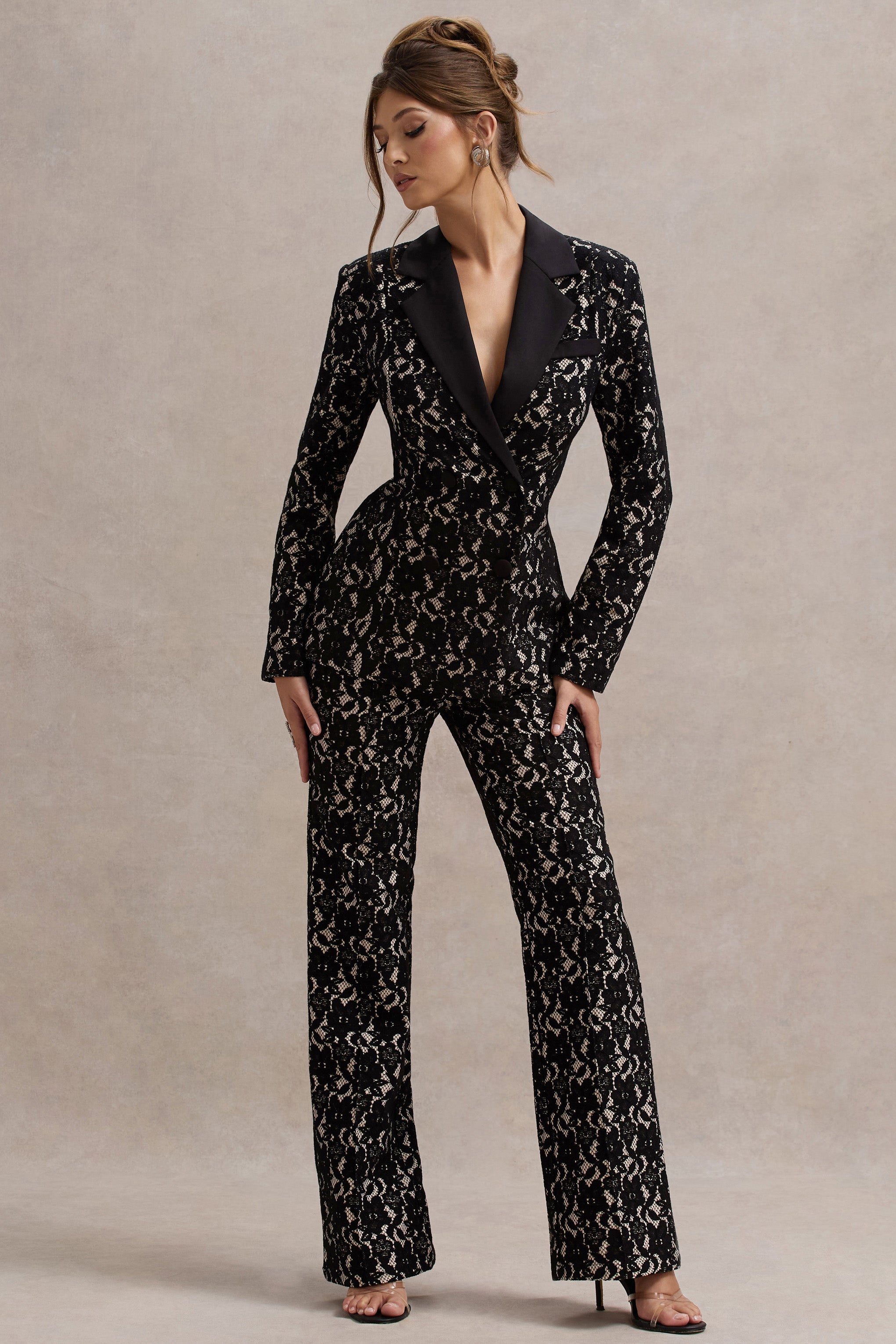 Black Lace Flared-Leg Trousers