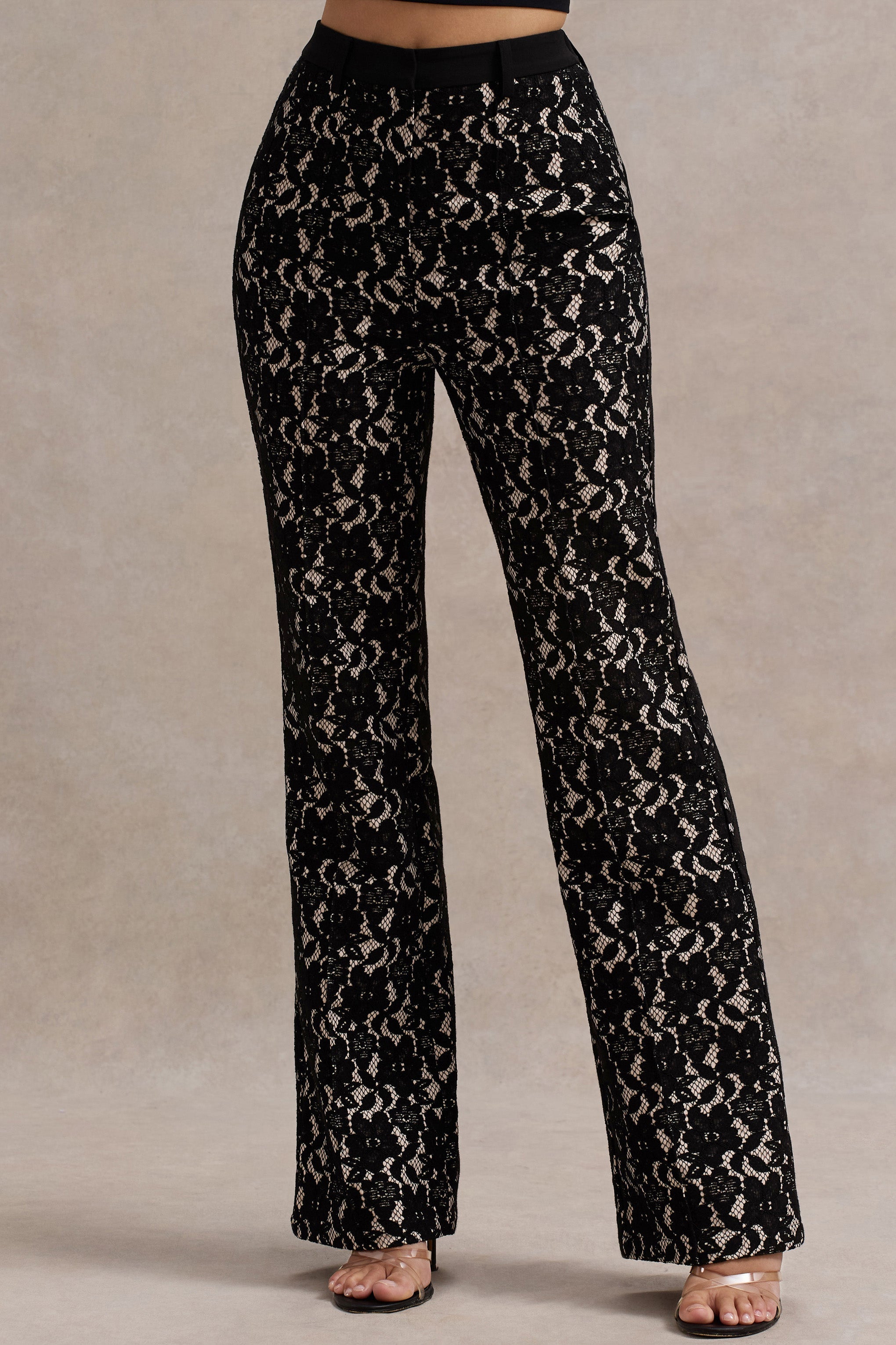 Black Lace Flared-Leg Trousers
