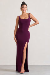 Plum Square-Neck Open-Back Split Maxi Dress