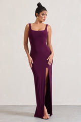 Plum Square-Neck Open-Back Split Maxi Dress
