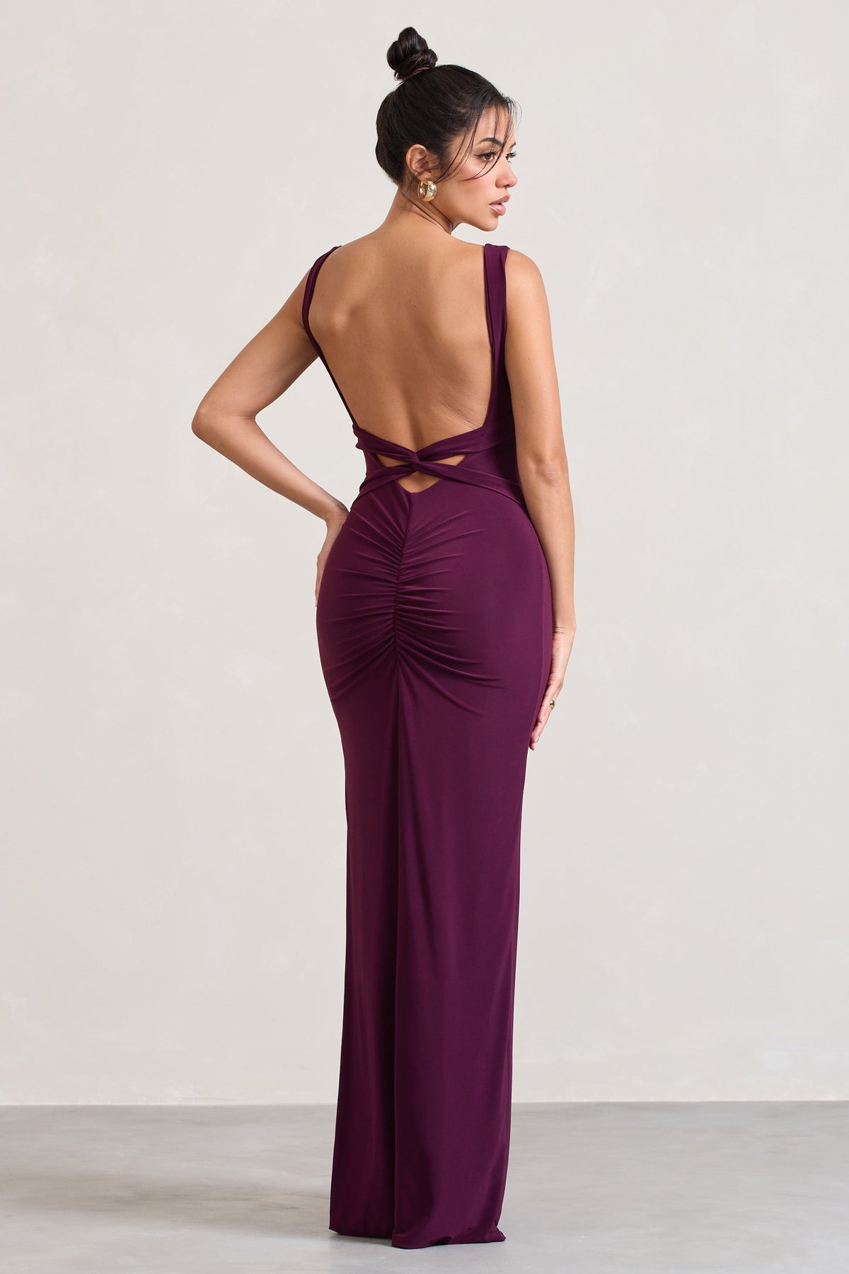 Plum Square-Neck Open-Back Split Maxi Dress