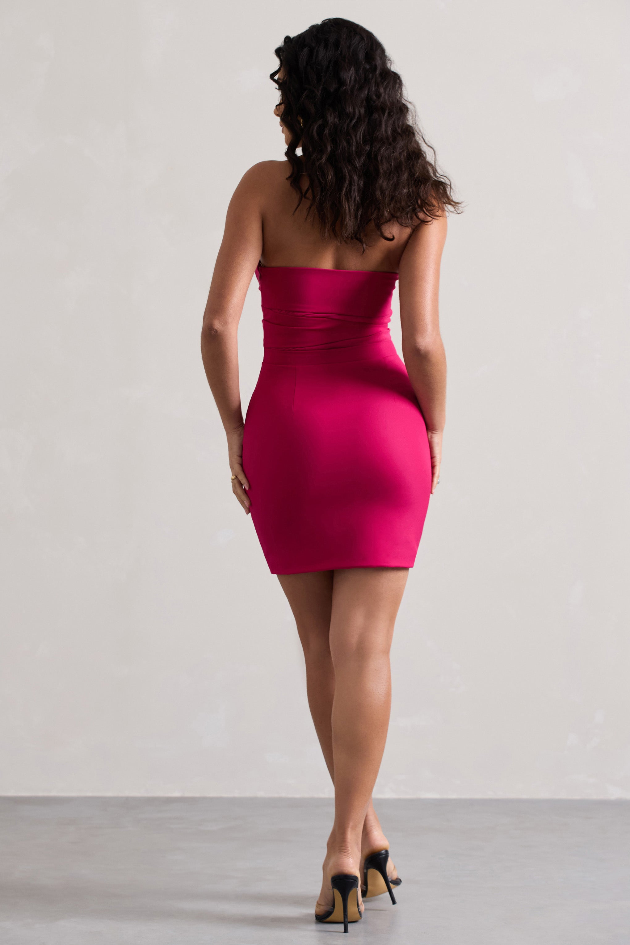 Dark Pink Bodycon Bandeau Mini Dress With Cut-Outs