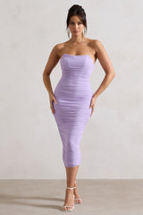 Lilac Ruched Corset Bodycon Midi Dress