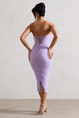 Lilac Ruched Corset Bodycon Midi Dress