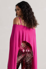 Dark Pink Bardot Cape Sleeve Crop Top