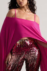 Dark Pink Bardot Cape Sleeve Crop Top