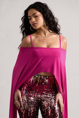 Dark Pink Bardot Cape Sleeve Crop Top