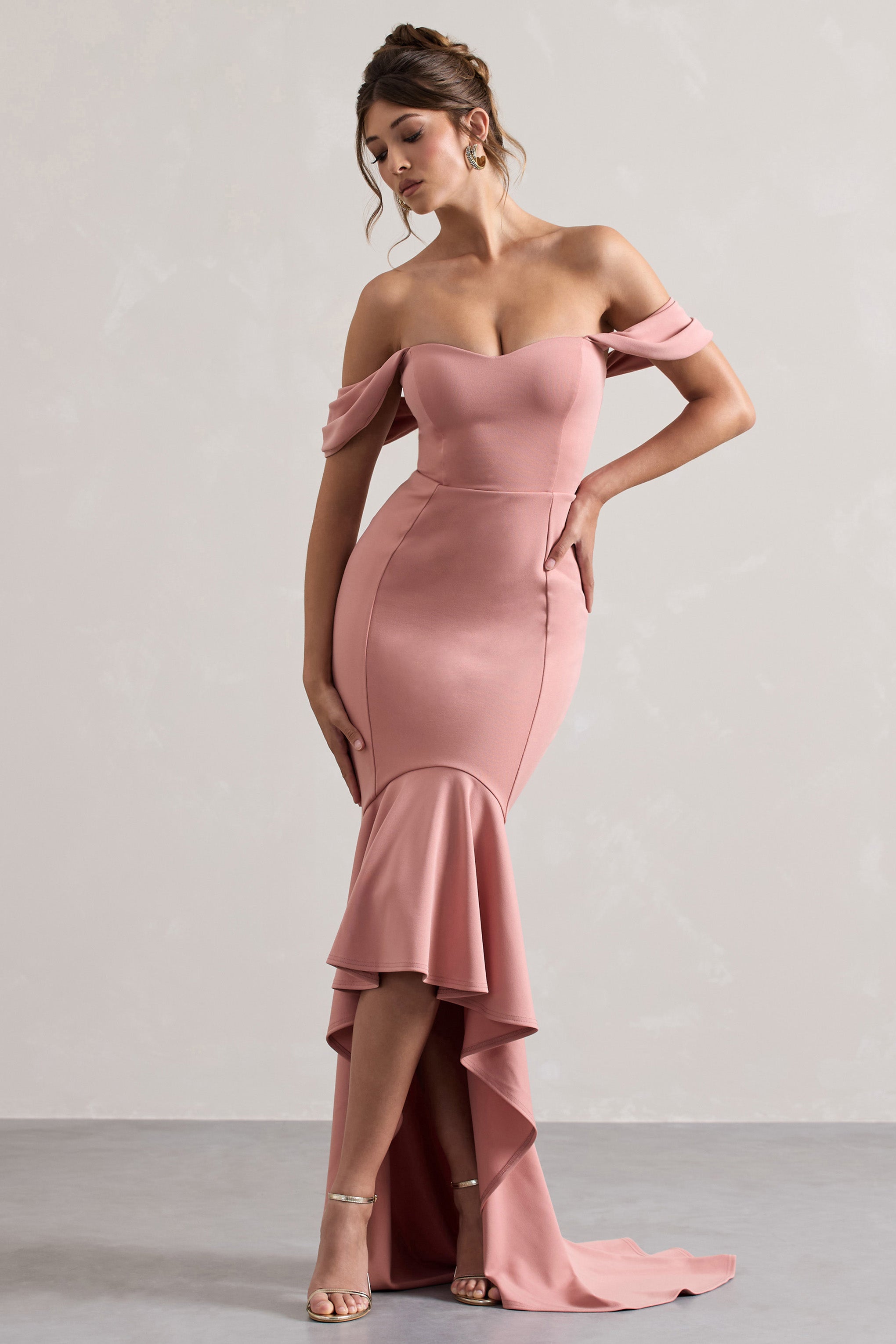 Blush Sweetheart High-Low Maxi Dress With Ruffle Hem