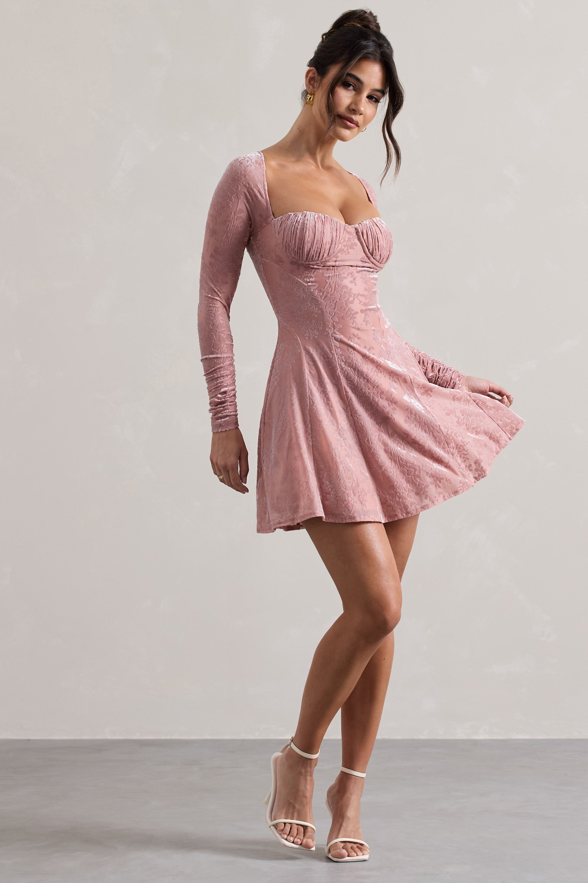Pink Long-Sleeve Skater Mini Dress