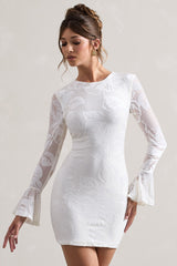 White Bodycon Flared-Sleeve Micro Mini Dress