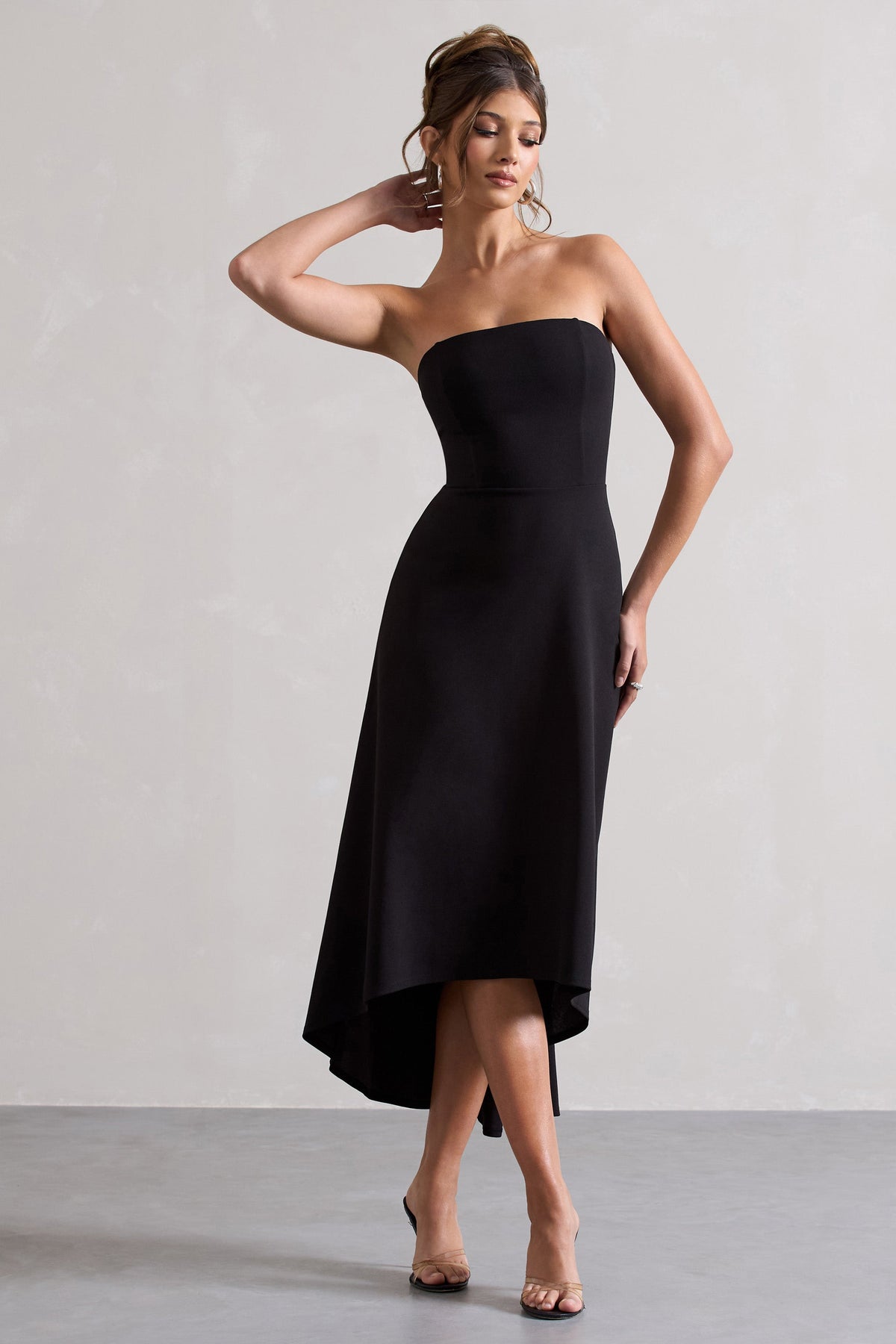 Black Bandeau High-Low Midi Dress