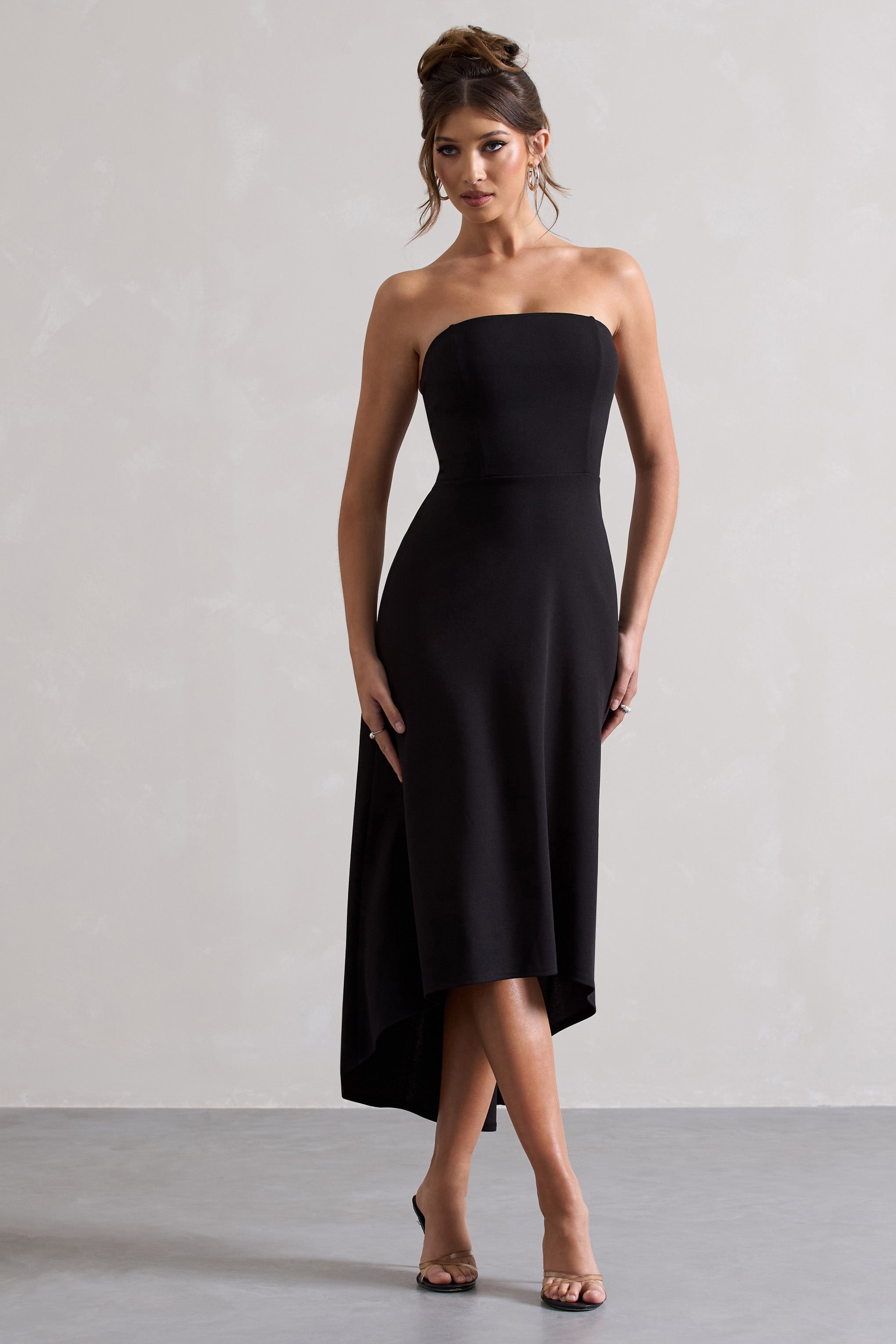 Black Bandeau High-Low Midi Dress