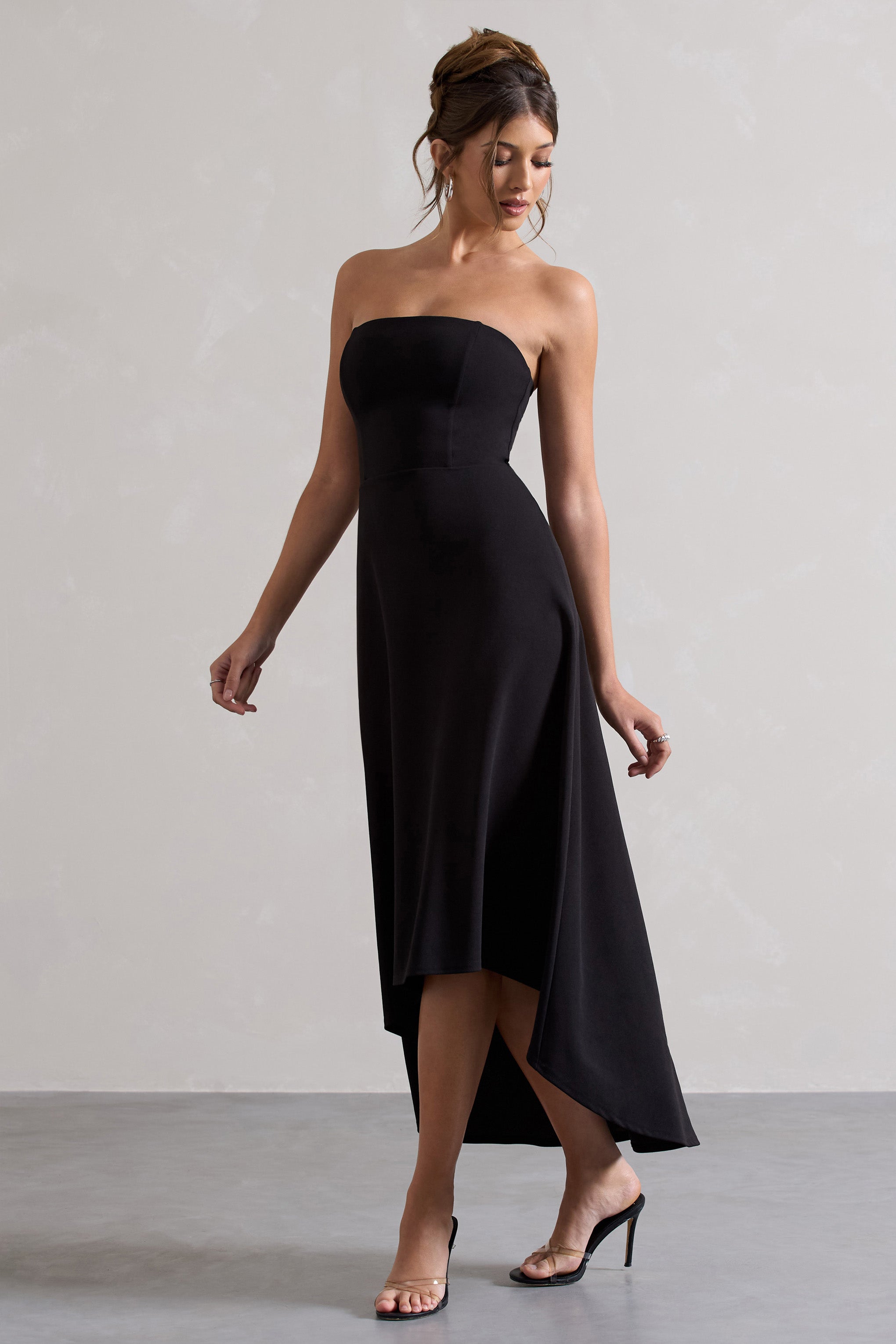 Black Bandeau High-Low Midi Dress