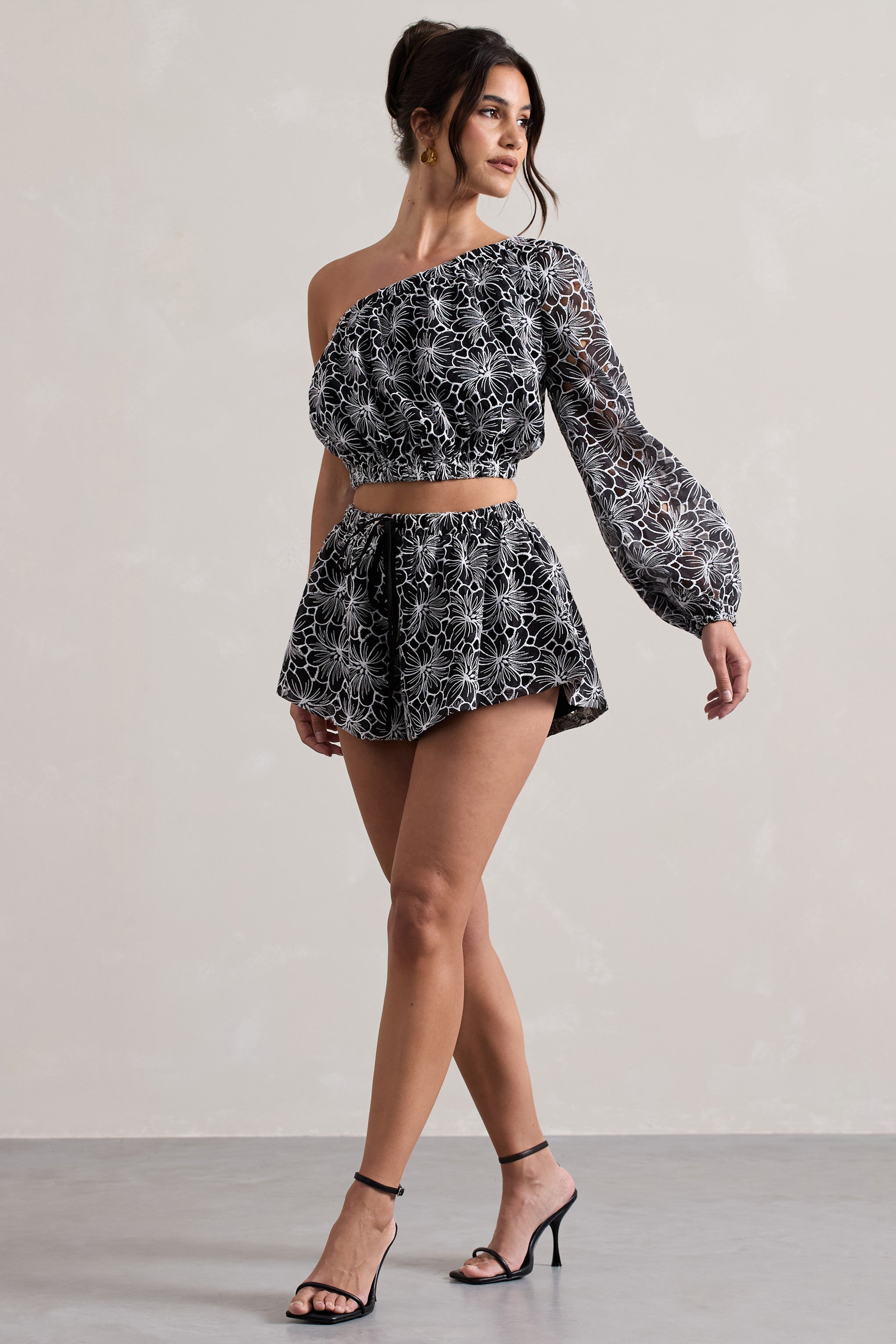 Black Lace Tie Waist Shorts