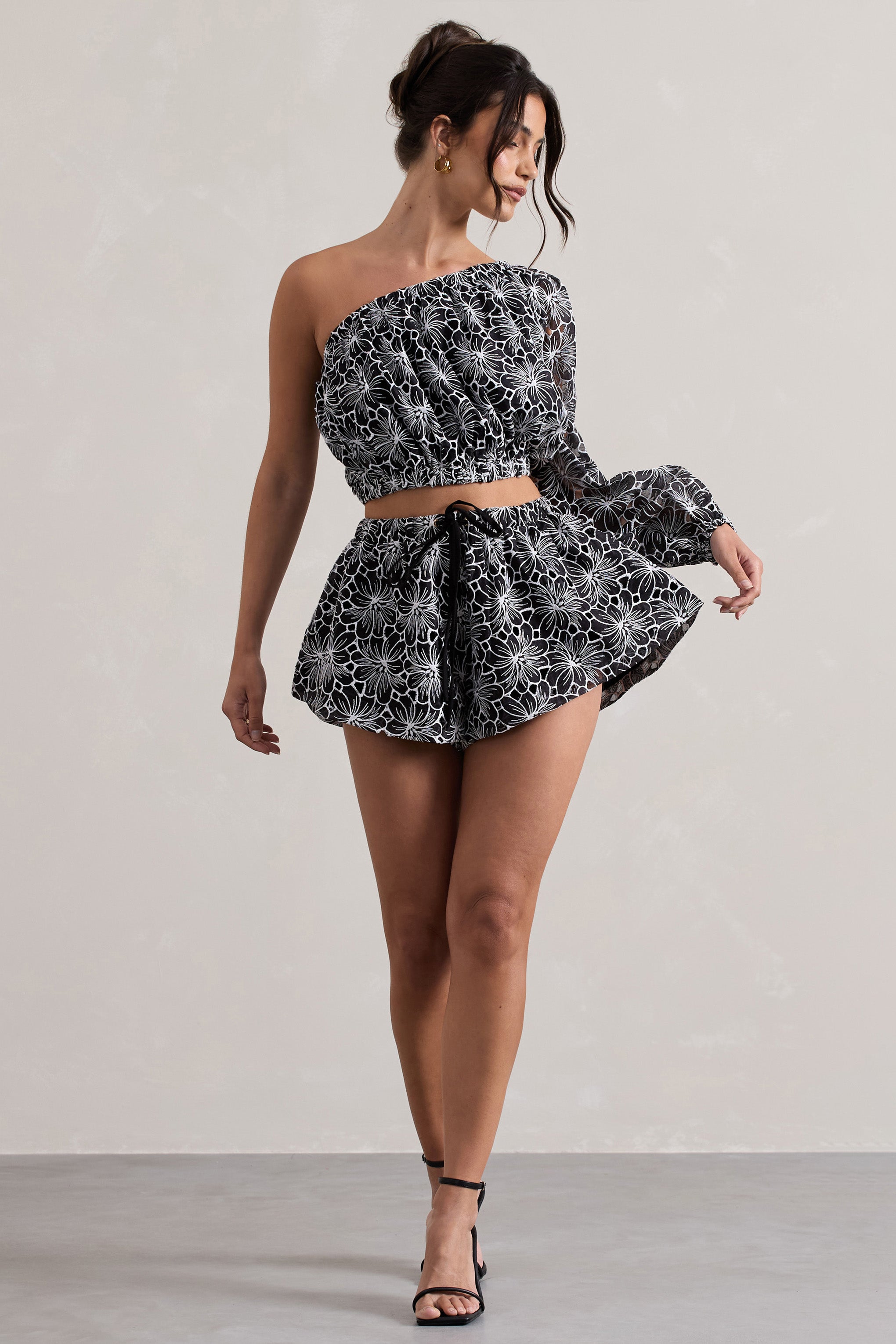 Black Lace Tie Waist Shorts