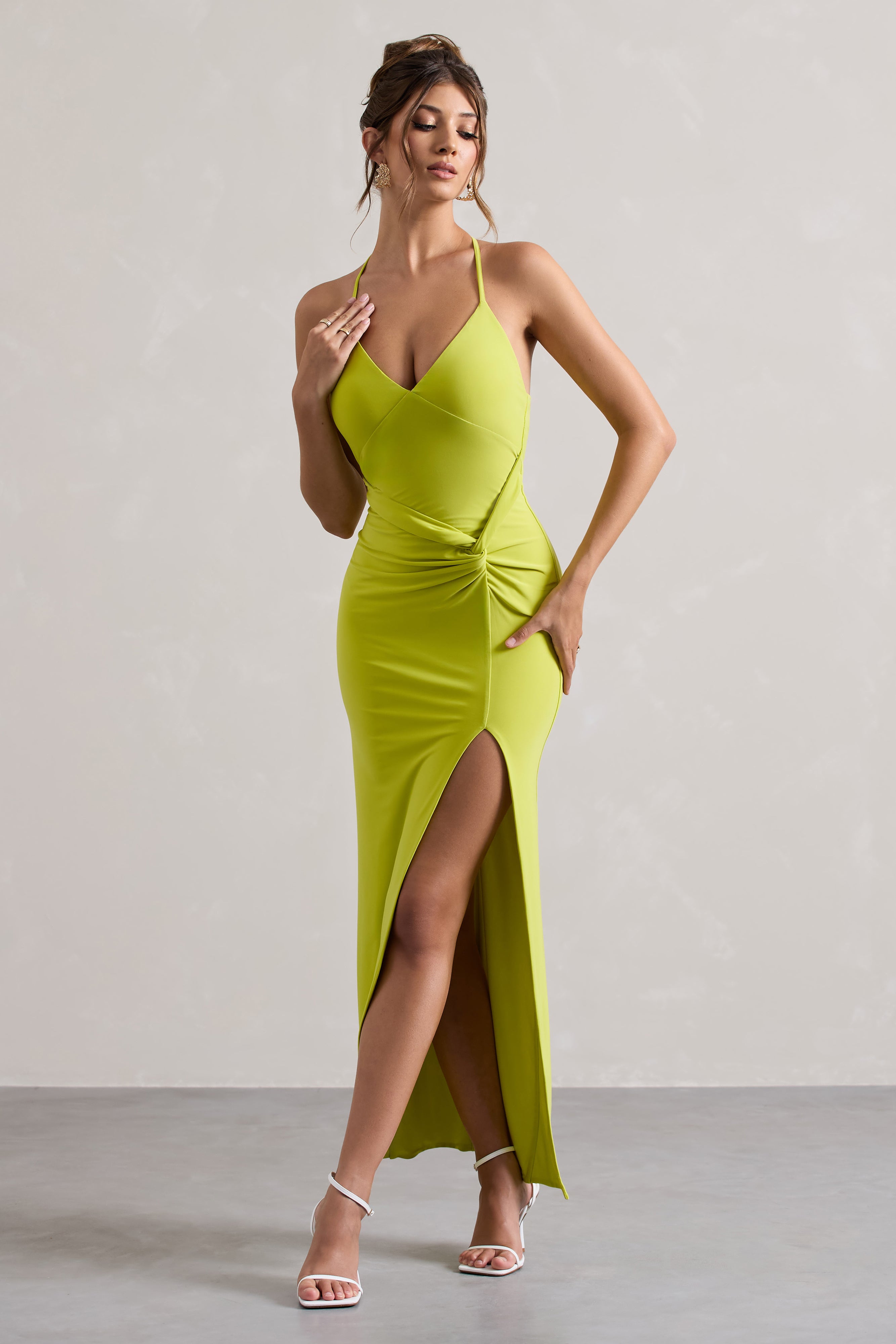 Lime Green Halter-Neck Wrap Maxi Dress